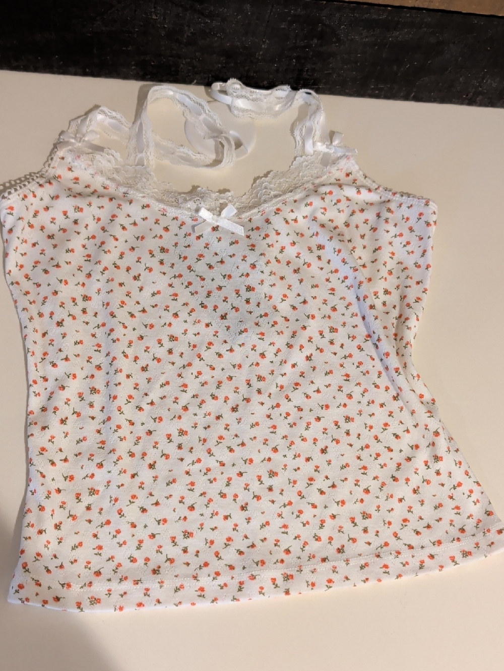 White Floral Lace-Trim Cami Just Polly New York Size M